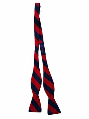 Vintage Rooster 100% Silk Bow Tie Navy Blue Red Repp Stripe Prep Ivy League